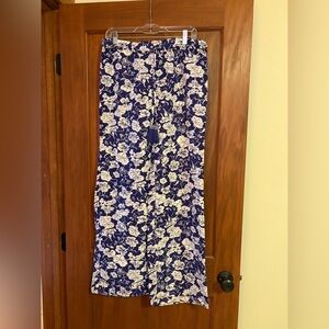CALYPSO St Barth Blue Silk Floral Print Wide Leg Cropped Beach Resort Pants Sz S